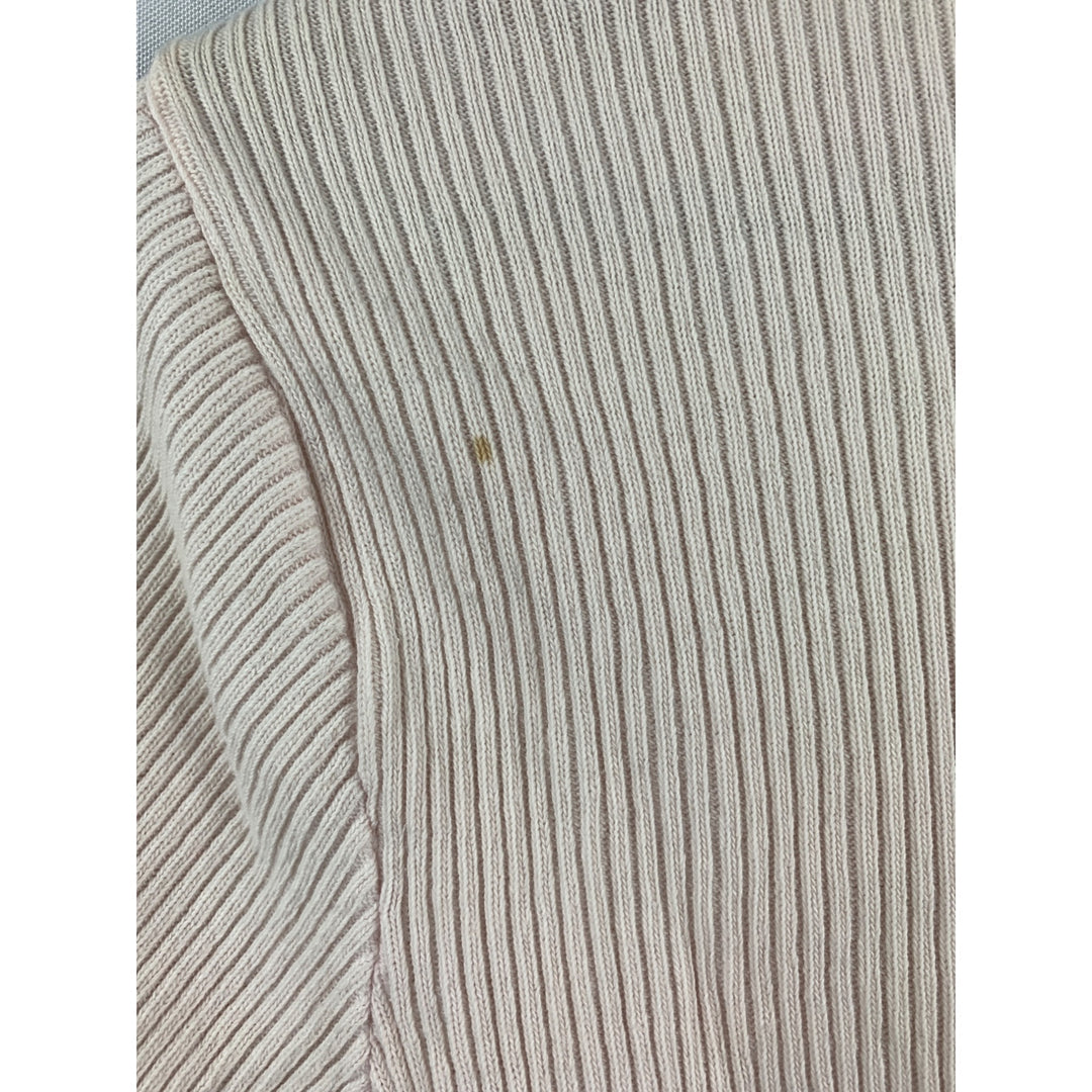 Ribbed Short-Sleeve V-Neck Beige Top With Pearl Button Detail