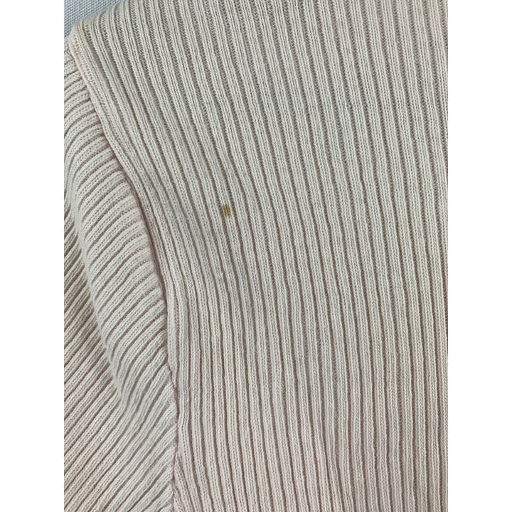 Ribbed Short-Sleeve V-Neck Beige Top With Pearl Button Detail