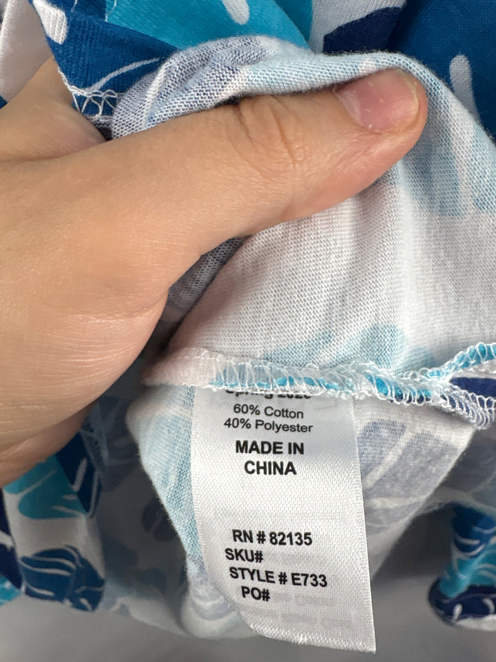 Women’s Fresh Produce Size 2X White &amp; Blue Patterned Long Sleeve