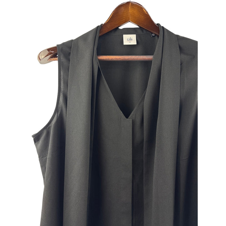 Women’s Cabi XL Black V-Neck Sleeveless Blouse w/ Built-in Fringed Scarf