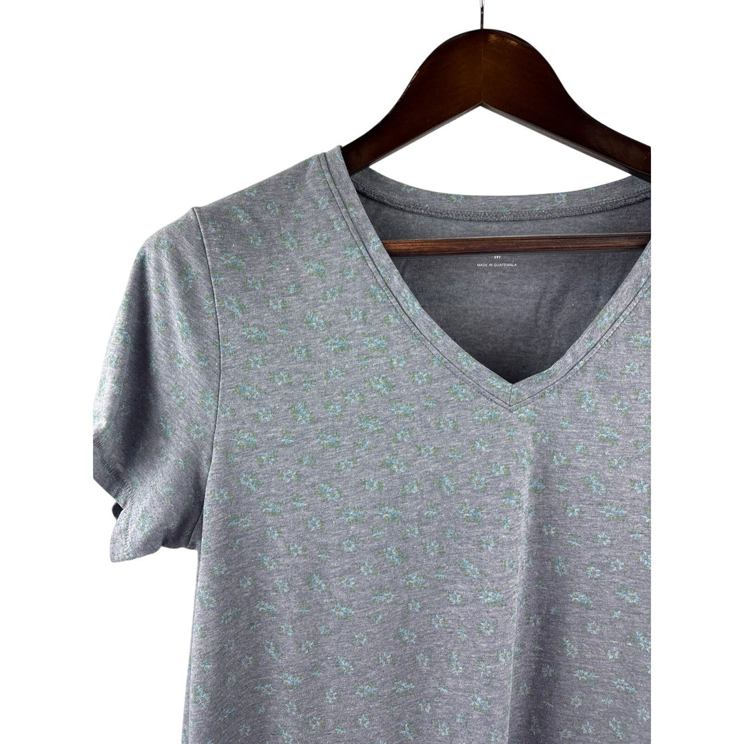 Women’s Lucky Brand Medium Light Grey T-Shirt w/ Teal Flowers