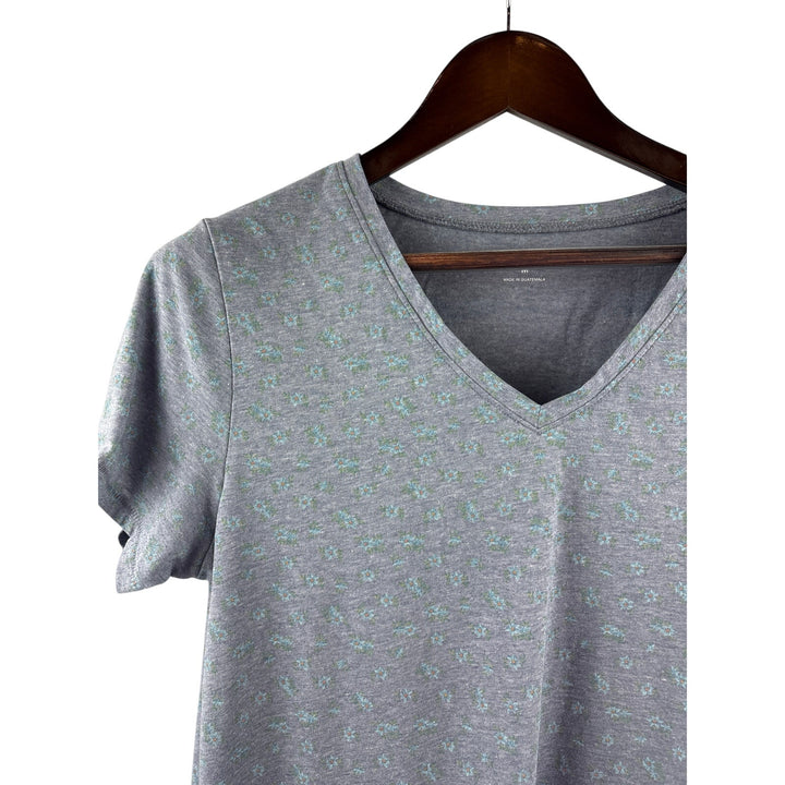 Women’s Lucky Brand Medium Light Grey T-Shirt w/ Teal Flowers