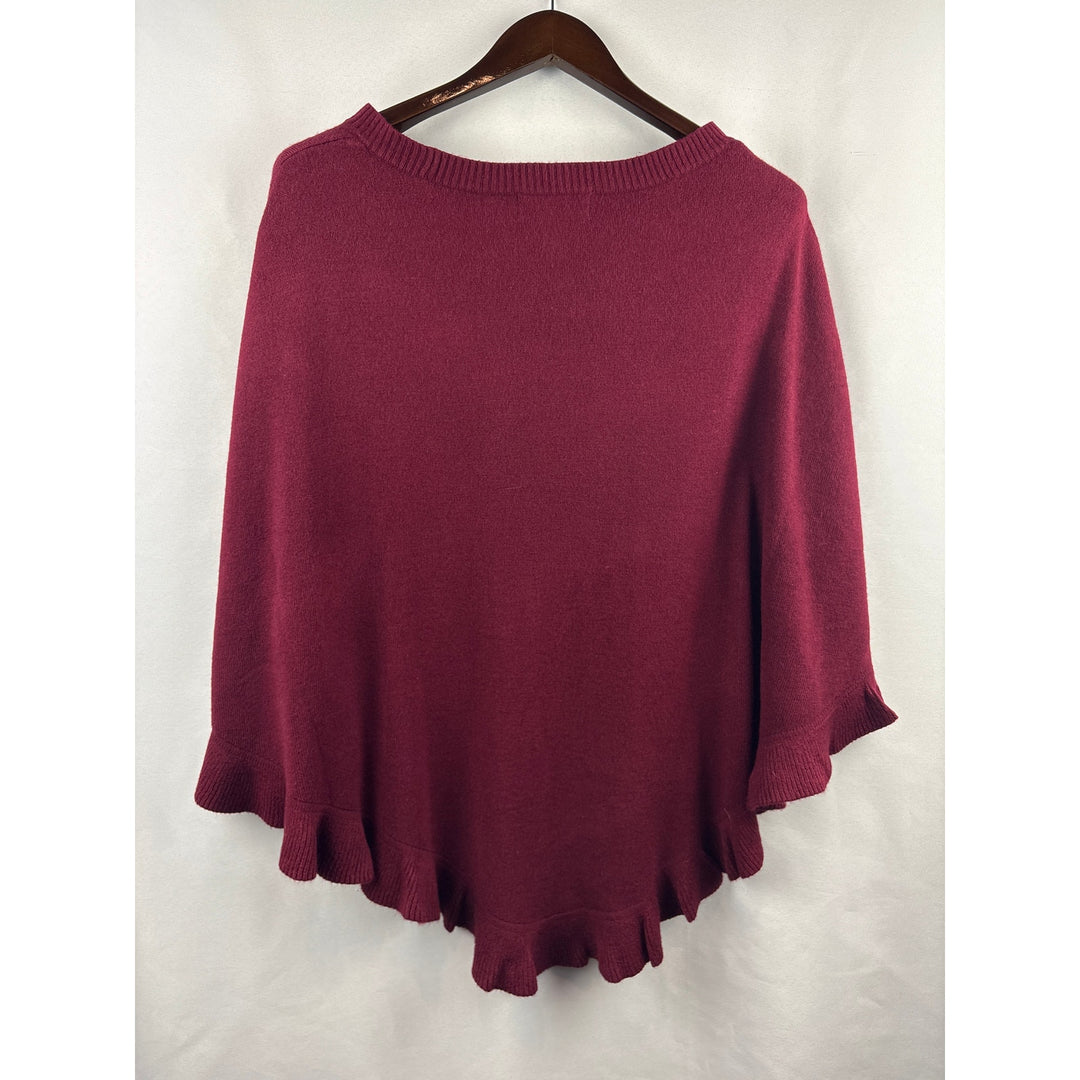 Women’s Karen Scott S/M Burgundy Ruffled Poncho