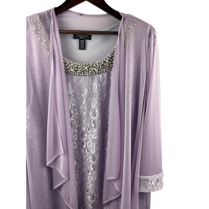 Women’s R&M Richard’s Size 20W Lilac Floral Lace Cocktail Dress w/ Sheer Shawl