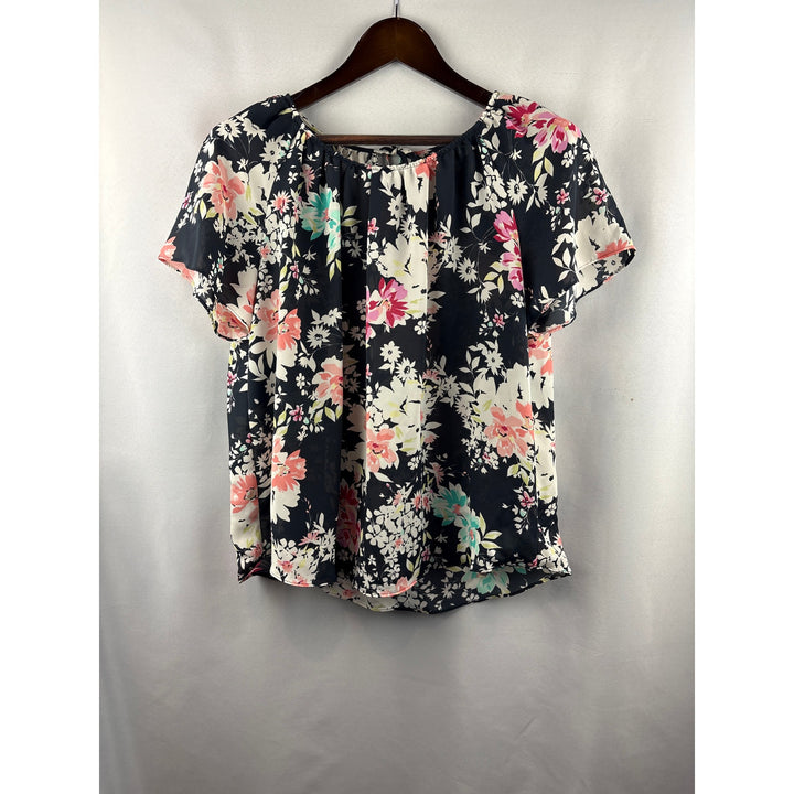 Women’s Lauren Conrad Large Navy Floral Short Sleeve Blisue