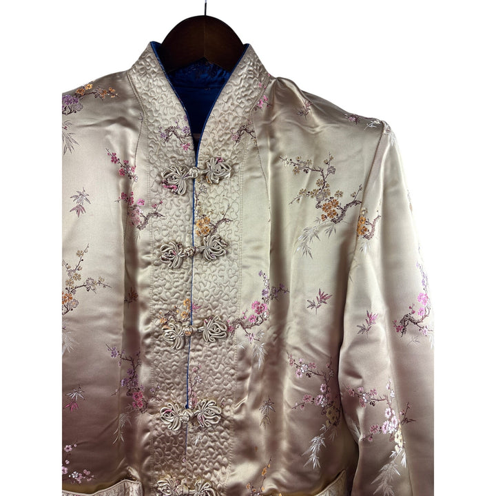 Women’s Large Reversible Royal Blue & Gold Kimono Style Blouse w/ Floral Pattern