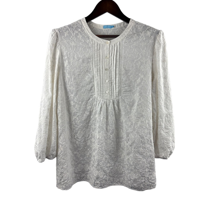 Women’s J. McLaughlin XL White Blouse w/ Paisley Design