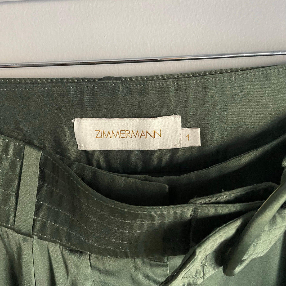 Zimmermann Wide Leg Forest Green Silk Belted Pants Party Resort Holiday Size 6