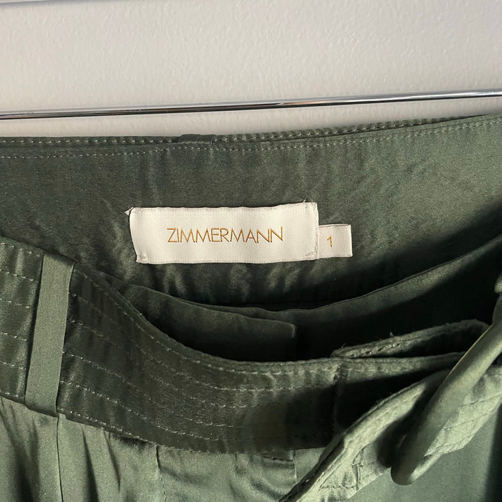Zimmermann Wide Leg Forest Green Silk Belted Pants Party Resort Holiday Size 6