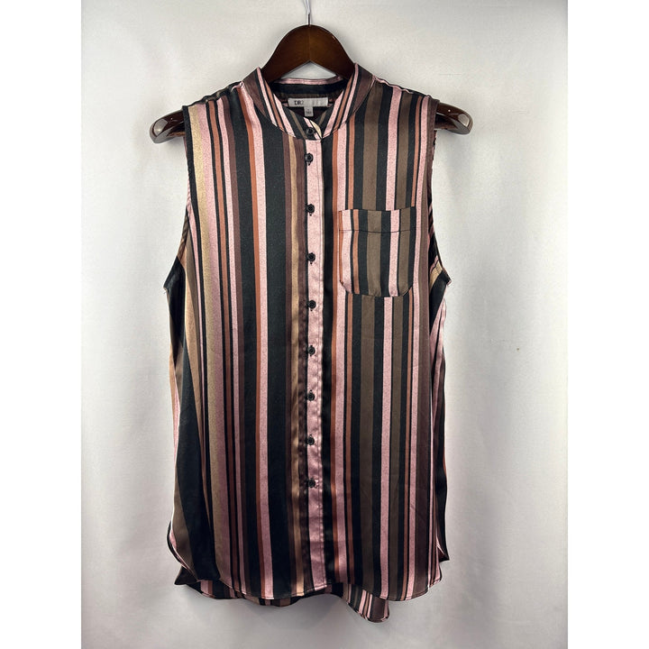 Women’s DR2 Large Pink, Brown, & Black Button Up Sleeveless Blouse