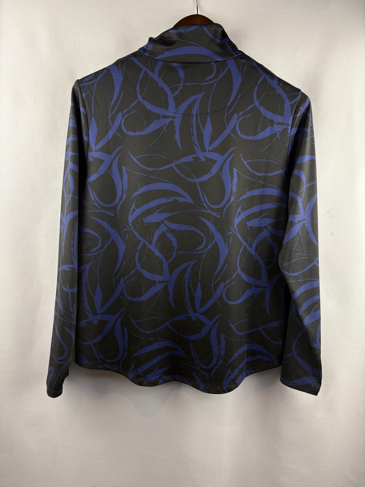 Women’s Chico’s Large Black & Blue Swipe Pattern Half Zip Athletic Shirt