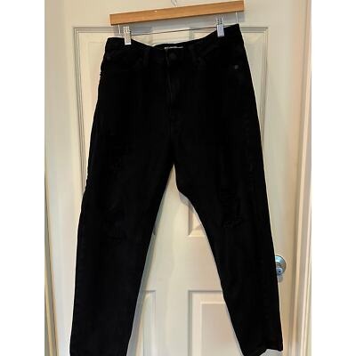 Vintage Distressed Black Denim Jeans With Ripped Knees & Back Pocket