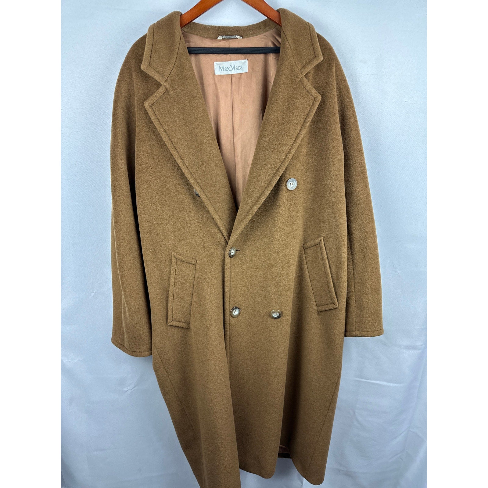 VTG Women’s Max Mara 100% Virgin Wool Camel Color Trench Coat Size 14