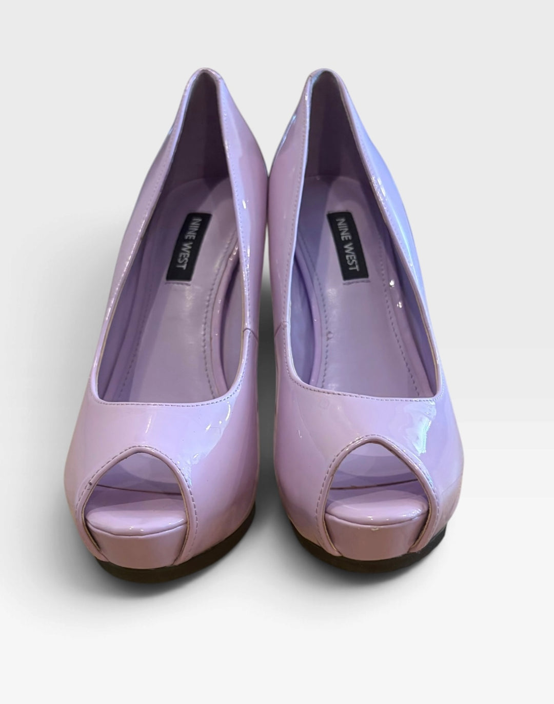 Nine West Lilac Pink Patent Platform Peep Toe Stiletto Heels Size 6