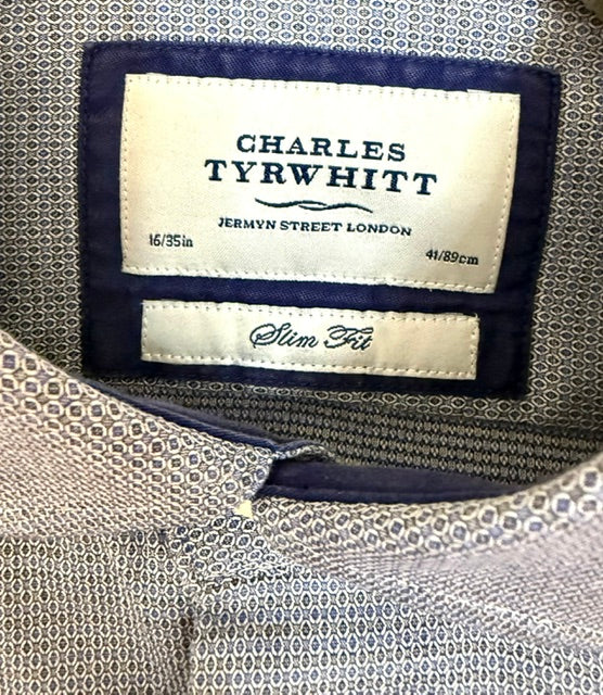 Charles Tyrwhitt Non‑Iron Slim Fit Textured Blue/Black Shirt SzL(16/35)