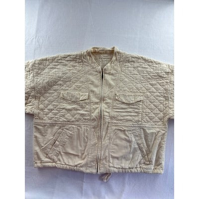 Quilted Beige Bomber Jacket With Front Pockets & Zip Closure ~ Length 25" Sleeve 19" Width 27"