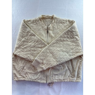 Quilted Beige Bomber Jacket With Front Pockets & Zip Closure ~ Length 25" Sleeve 19" Width 27"