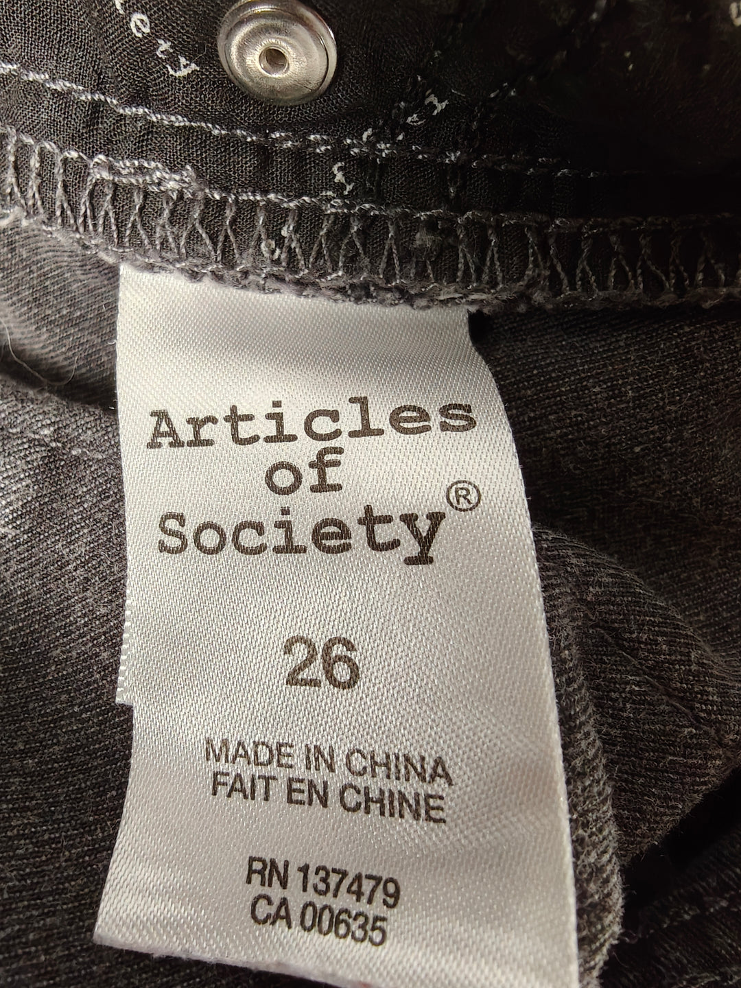 Womens Articles of Society Skinny Jeans Gray Size 26
