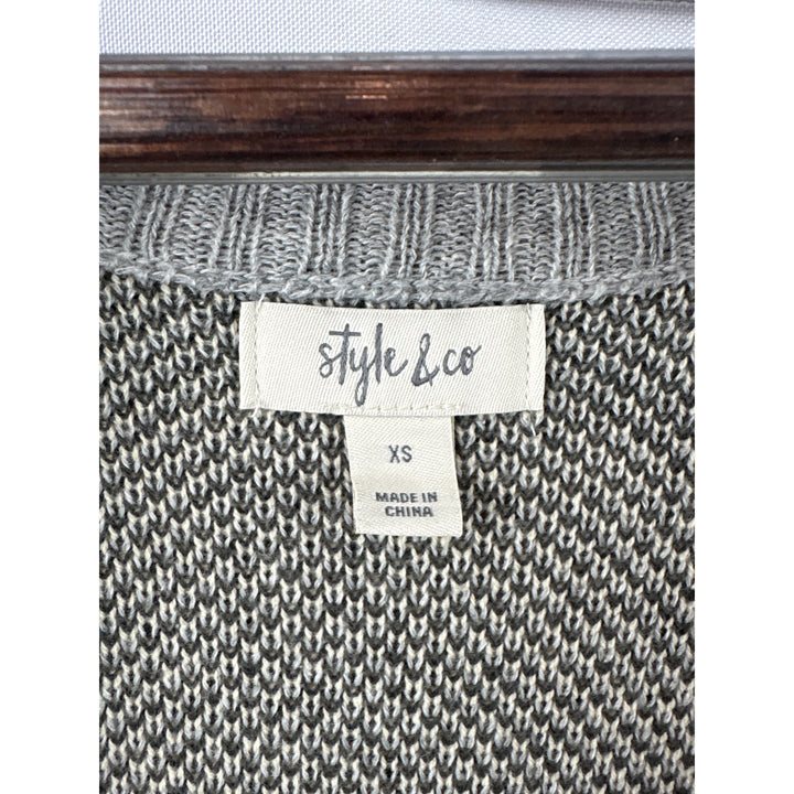 Women’s Style & Co XS Light Gray Cardigan w/ Cream Rose Pattern