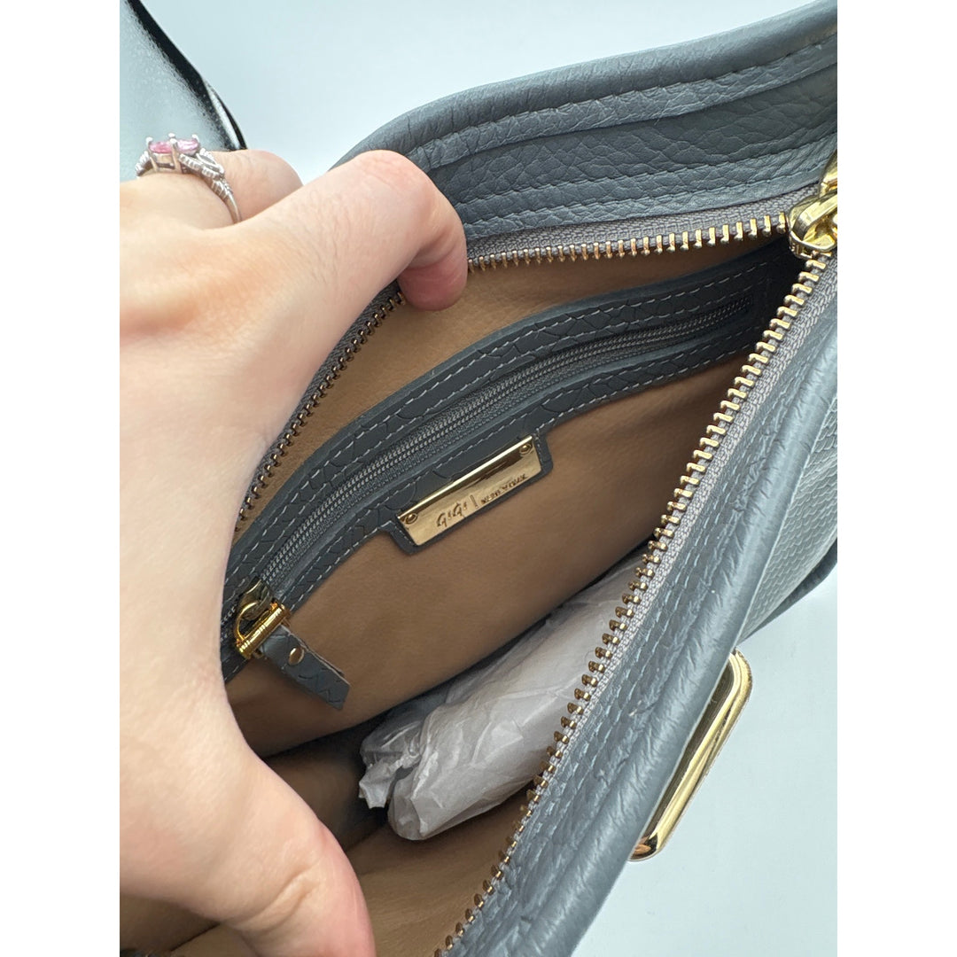 Women’s Gigi New York Gray Leather Crossbody Purse w/ Snakeskin Pattern