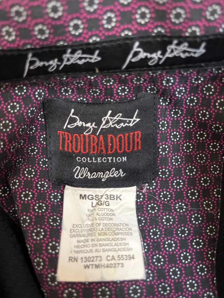 Mens Wrangler George Strait Troubadour Long Sleeve Black Snap Shirt Large