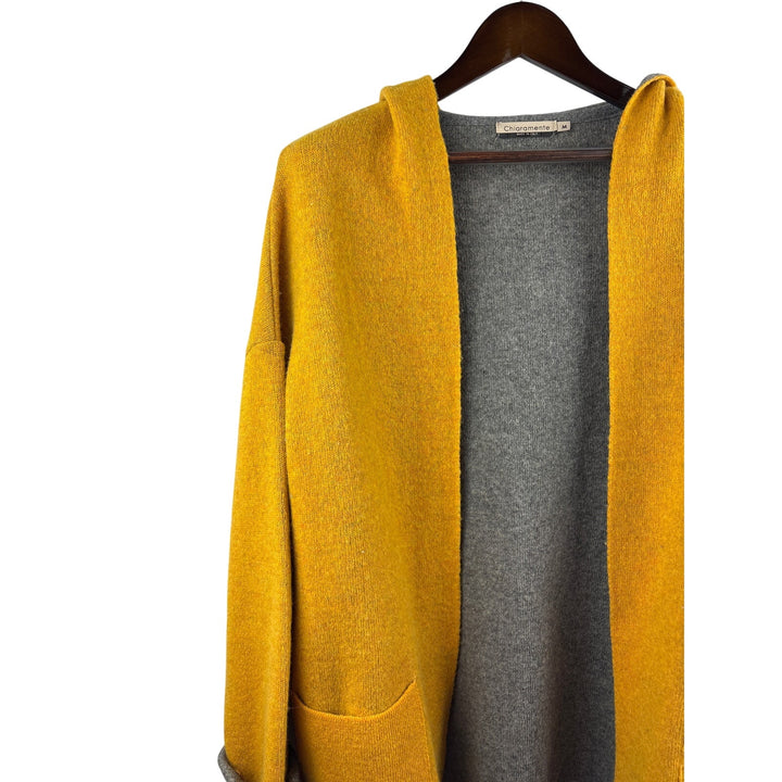 Women’s Chiaramente Medium Yellow & Grey Wool Hooded Sweater