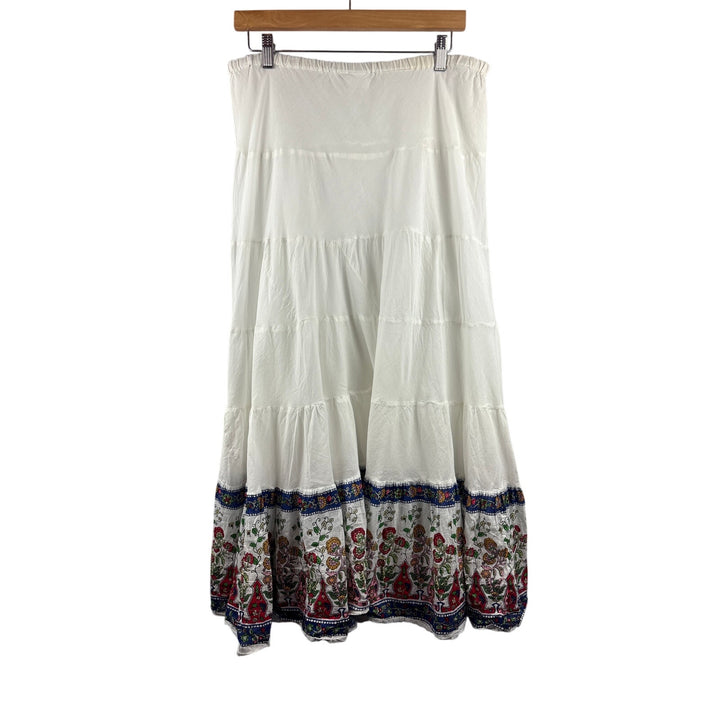 Women’s Bila Large White Maxi Skirt w/ Multicolor Florals