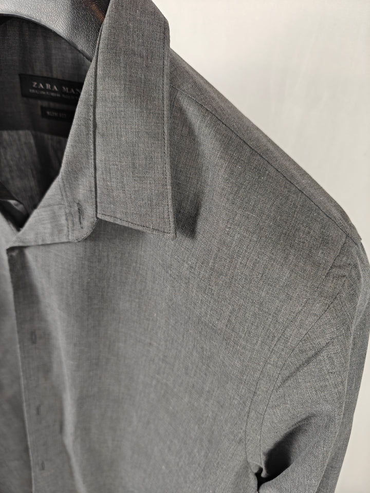Men’s Zara Man Slim Fit Dress Shirt Gray XL