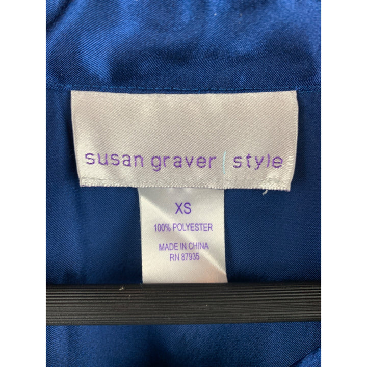 Susan Graver Style Royal Blue Satin Button-Up Shirt XS