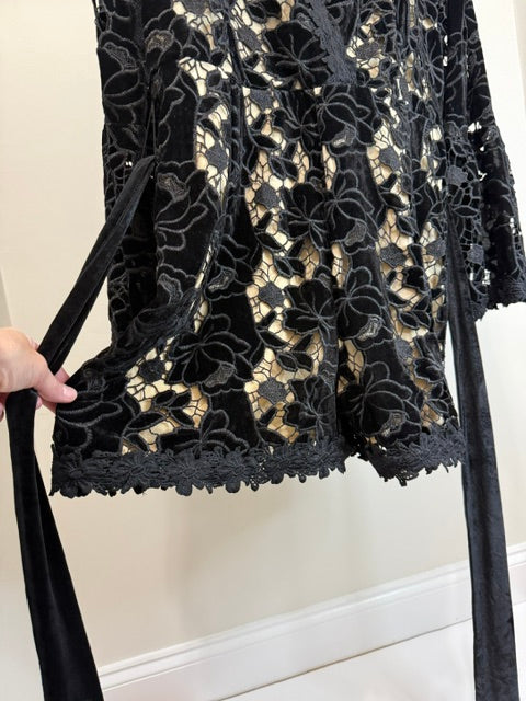 Venus Black Velour &amp; Lace Bell Sleeve Romper SzXL