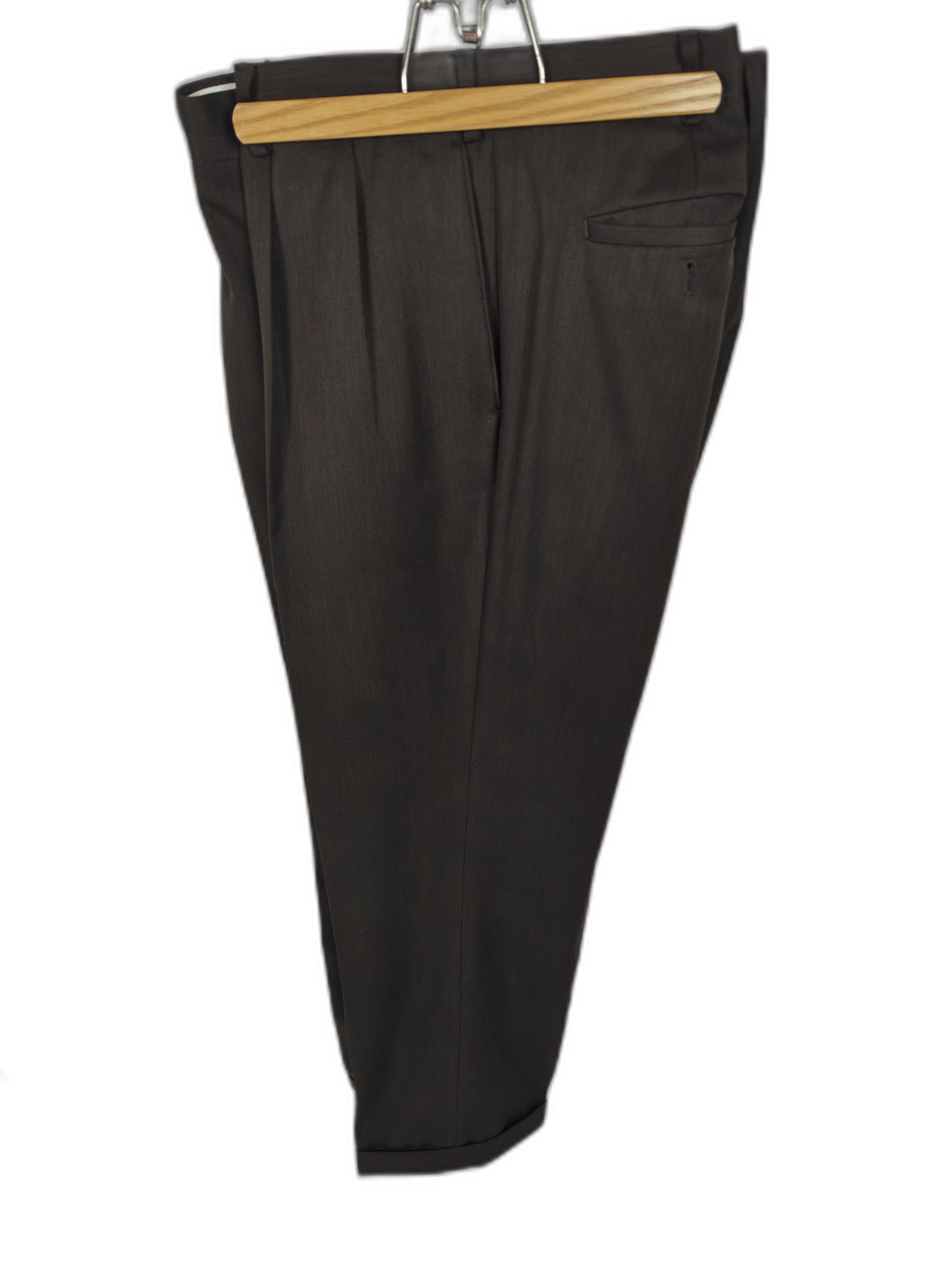 Bachrach Men's Brown Dress Pants 42x34 100% Polyester Pleated Cuffed Trousers Made in Vietnam