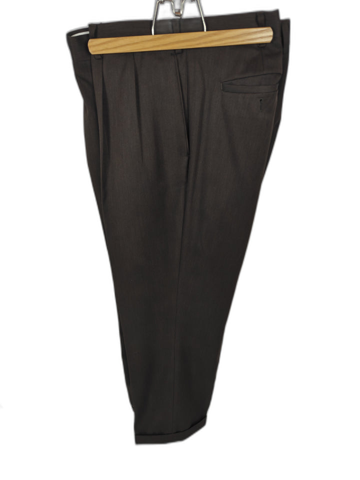 Bachrach Men's Brown Dress Pants 42x34 100% Polyester Pleated Cuffed Trousers Made in Vietnam