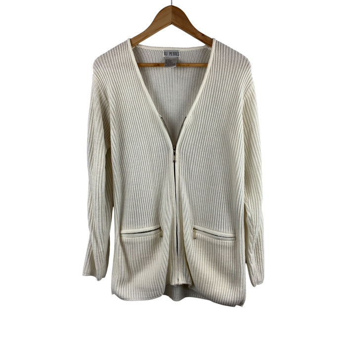 VJ Petites Womens Acrylic Ribbed Zip Cardigan Sweater With Pockets Small Made In China
