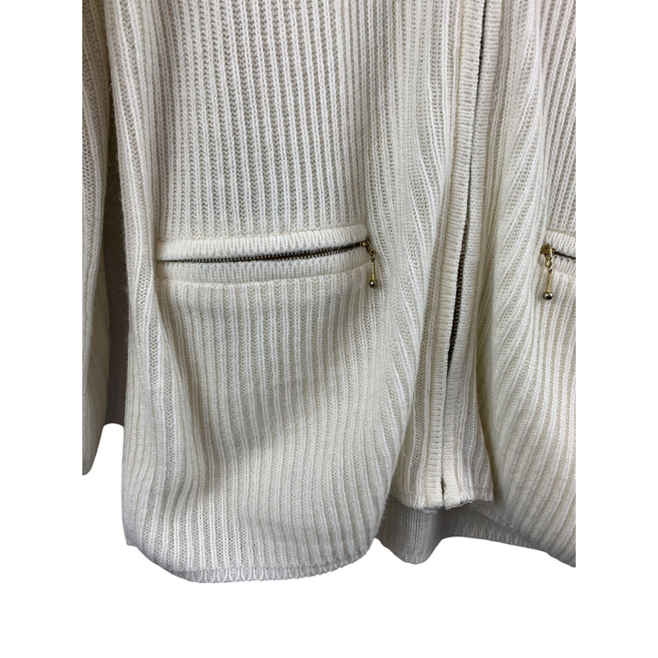 VJ Petites Womens Acrylic Ribbed Zip Cardigan Sweater With Pockets Small Made In China