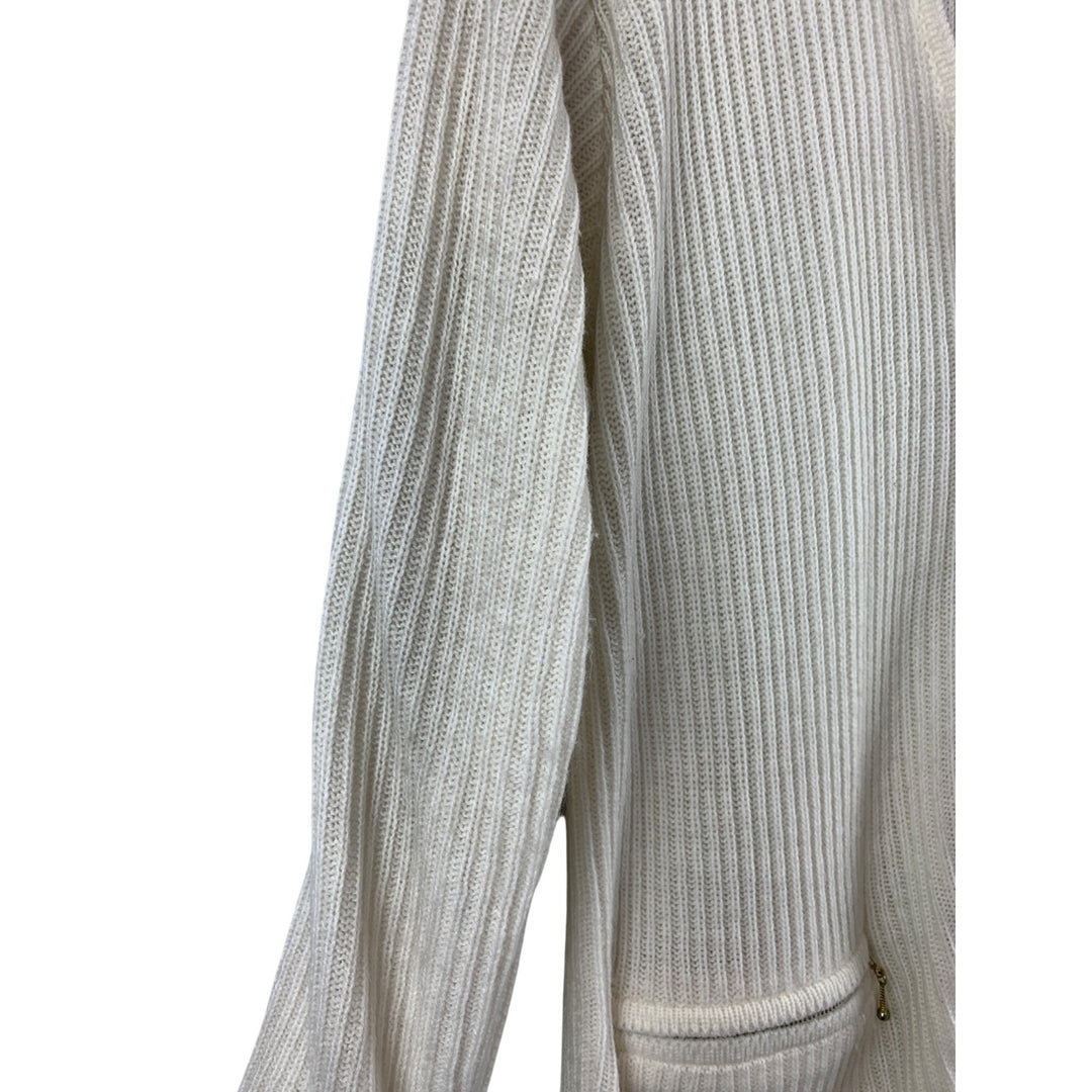 VJ Petites Womens Acrylic Ribbed Zip Cardigan Sweater With Pockets Small Made In China