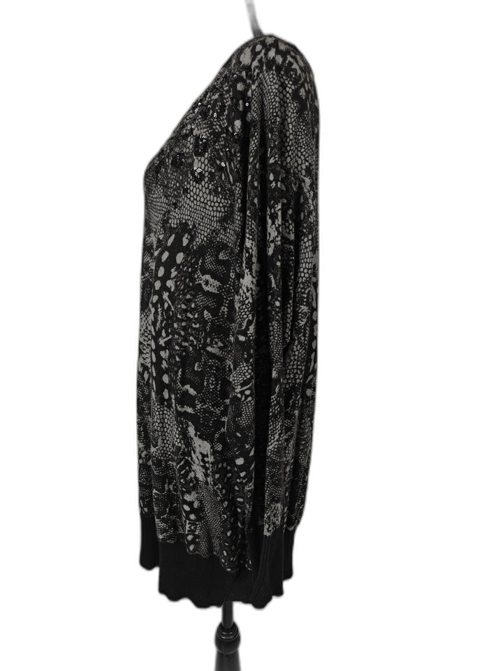 Women DKNYC Sweater Tunic Black Gray Snakeskin Print Size XL