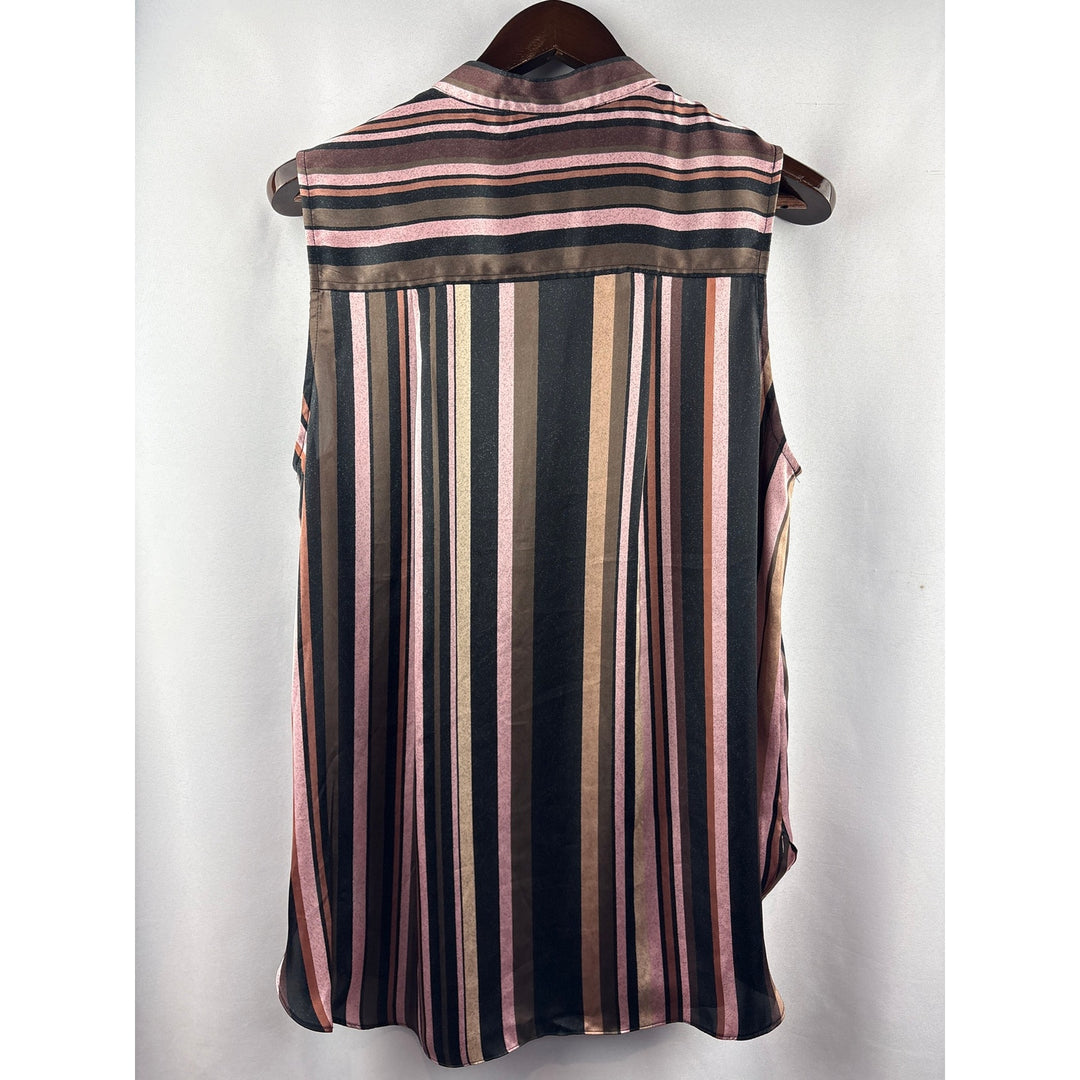 Women’s DR2 Large Pink, Brown, & Black Button Up Sleeveless Blouse