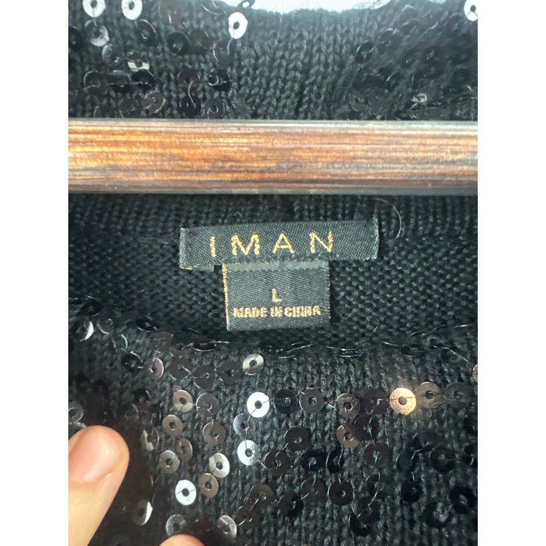 Women’s Iman Large Black Sequin Cowelneck Sweater