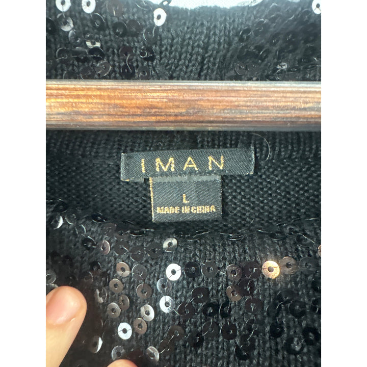 Women’s Iman Large Black Sequin Cowelneck Sweater