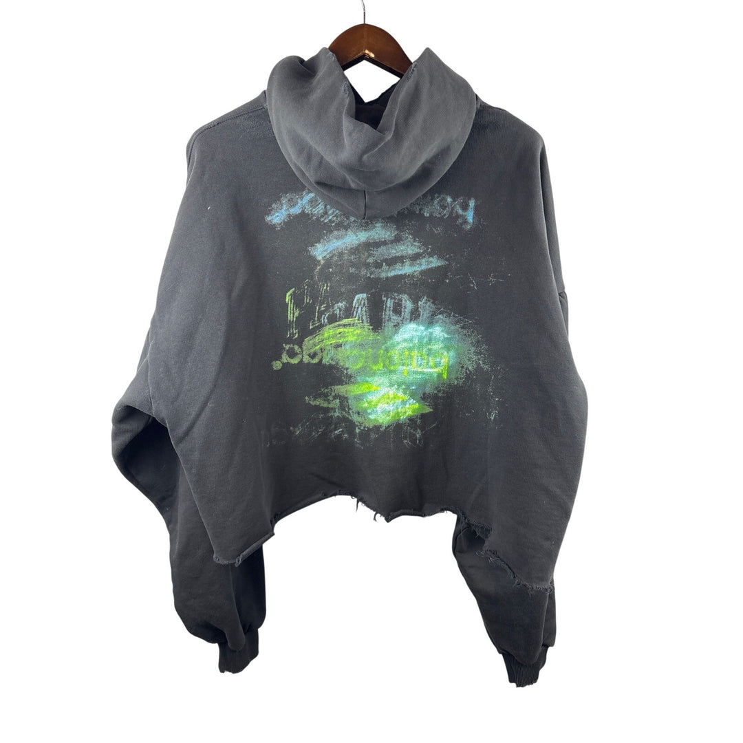 Unisex Balenciaga Size 2 Black Cropped Hoodie w/ Multicolor Abstract Design