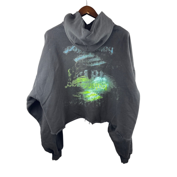 Unisex Balenciaga Size 2 Black Cropped Hoodie w/ Multicolor Abstract Design