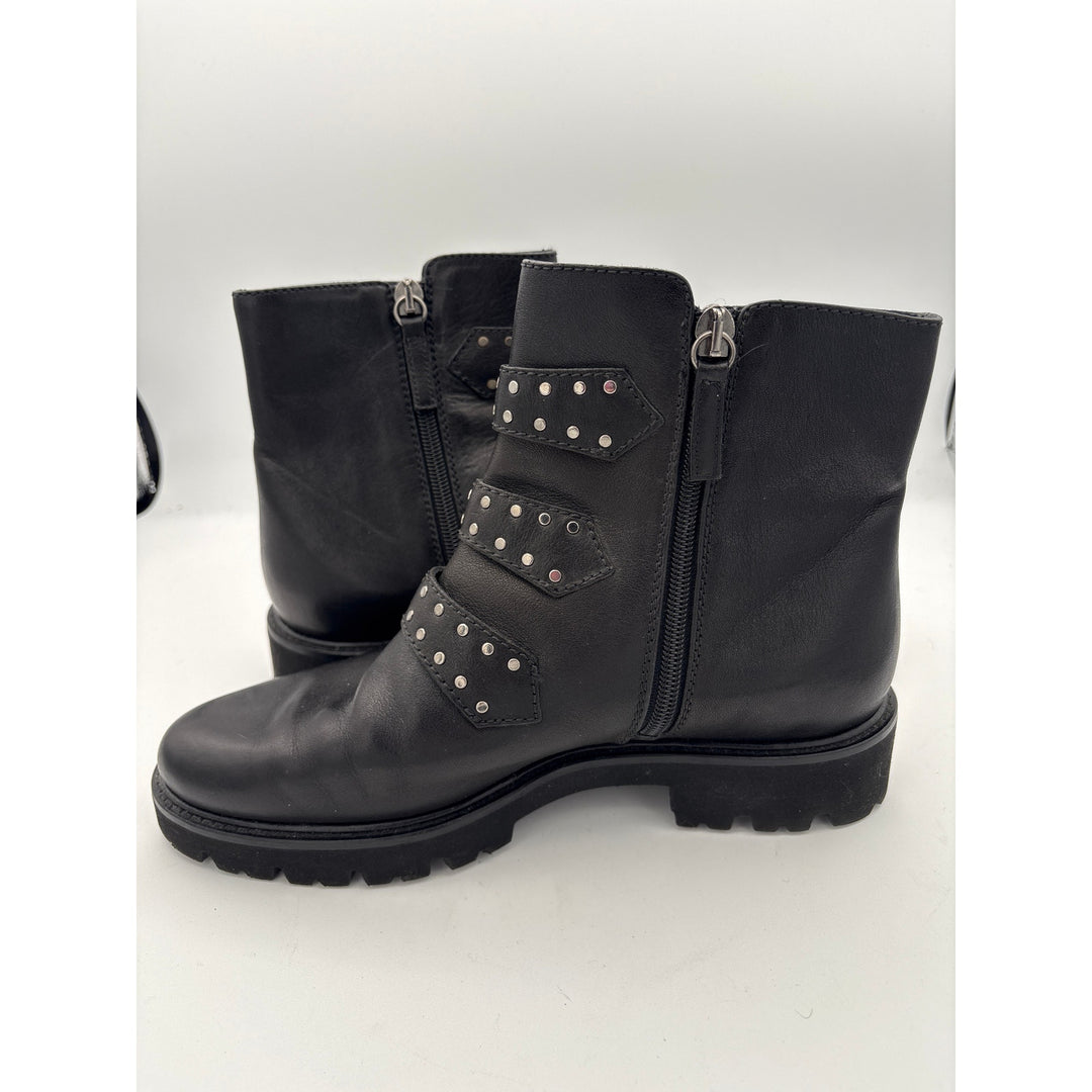 Women’s M. Gemi Black Leather Faux Studded Buckle Ankle Boots