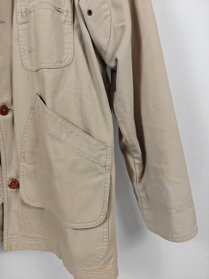 Mens LLBean Beige Barn Coat Medium Regular Plaid Lined Jacket