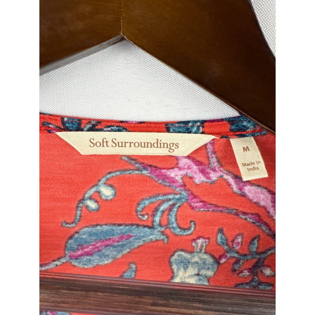 Women’s Soft Surroundings Orange Floral Patterned Blouse w/ Woven Embroidery