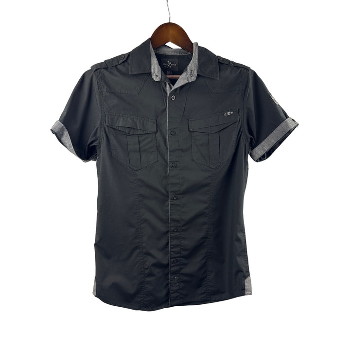Men’s Marc Eckō Small Black Short Sleeve Button Up w/ Gray Accents