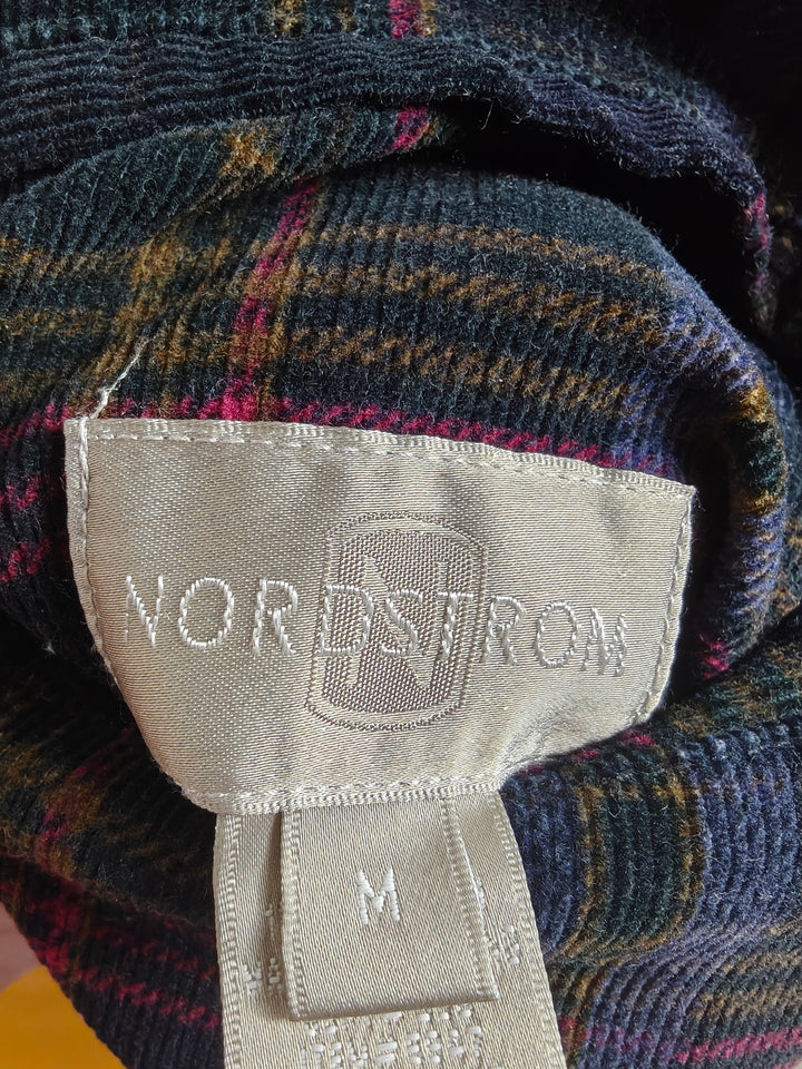 Nordstrom Vintage Blue Denim Jacket Women Corduroy Collar Plaid Lined Medium