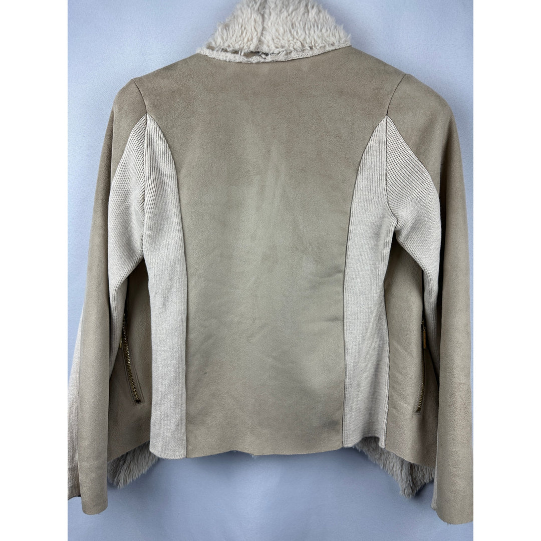 Women’s INC International Concepts Y2K Beige Faux Fur Cardigan Jacket Size XS