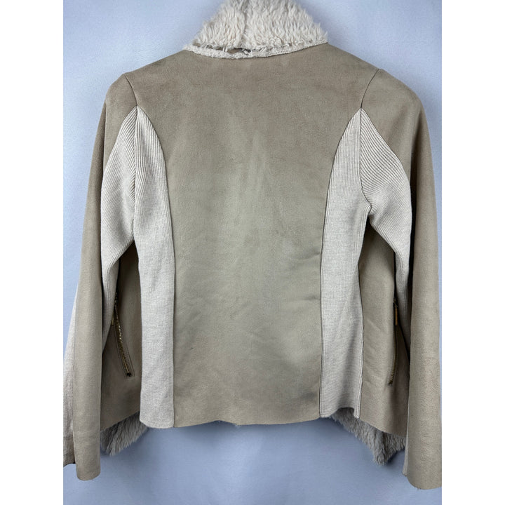 Women’s INC International Concepts Y2K Beige Faux Fur Cardigan Jacket Size XS