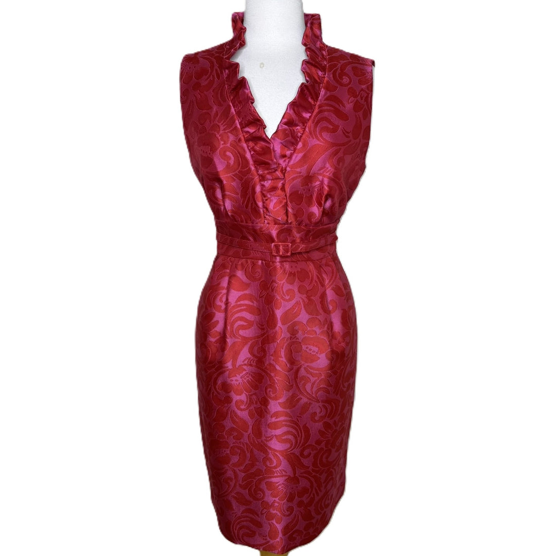 Eliza J Pink And Red Brocade Ruffled Party Dress – Luqsee