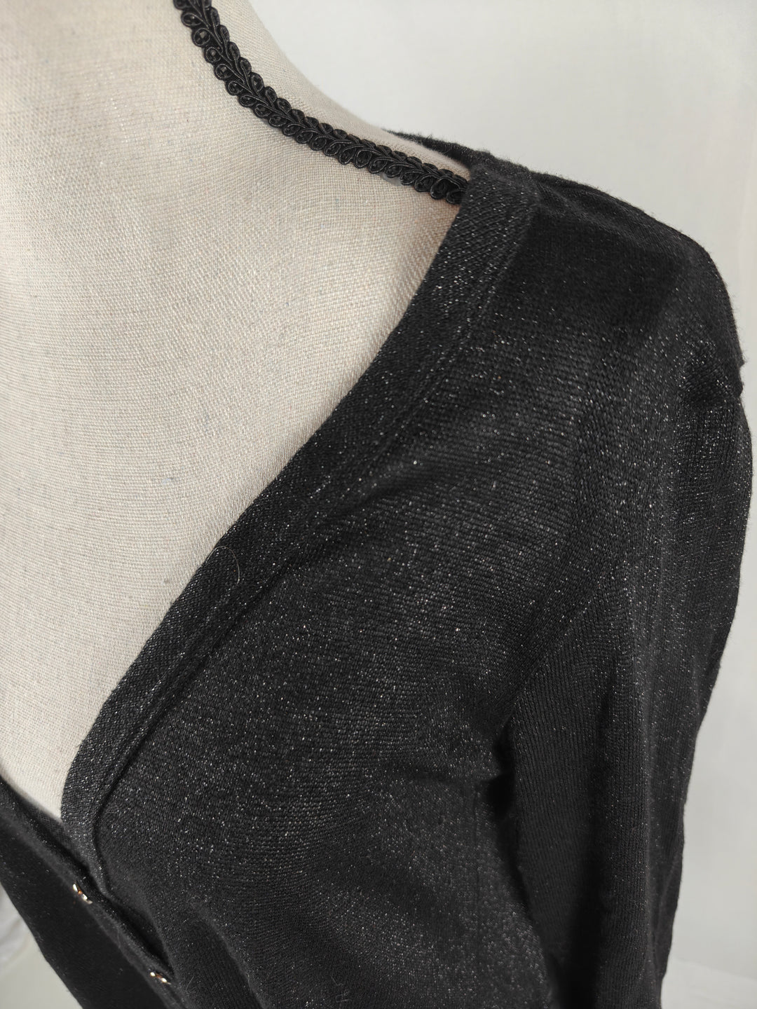 Women’s H.I.P. Cardigan Black Shimmer Pleated Back Size Medium